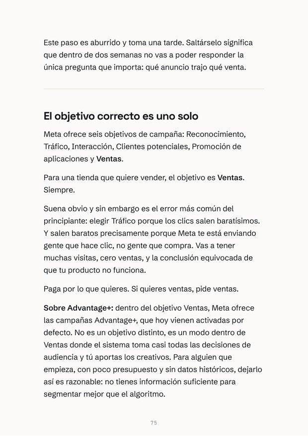 Página interior: estructura de campaña en Meta